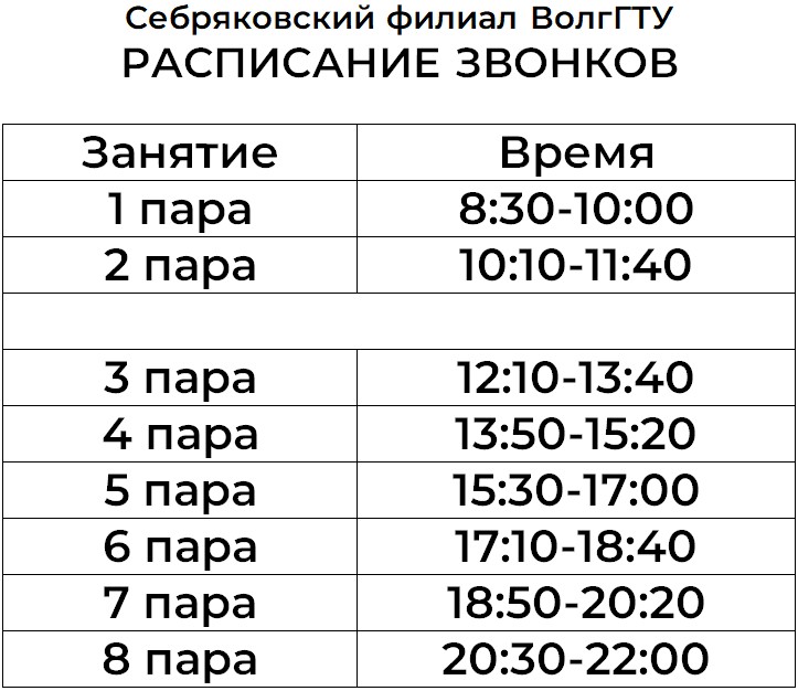 Расписание звонков